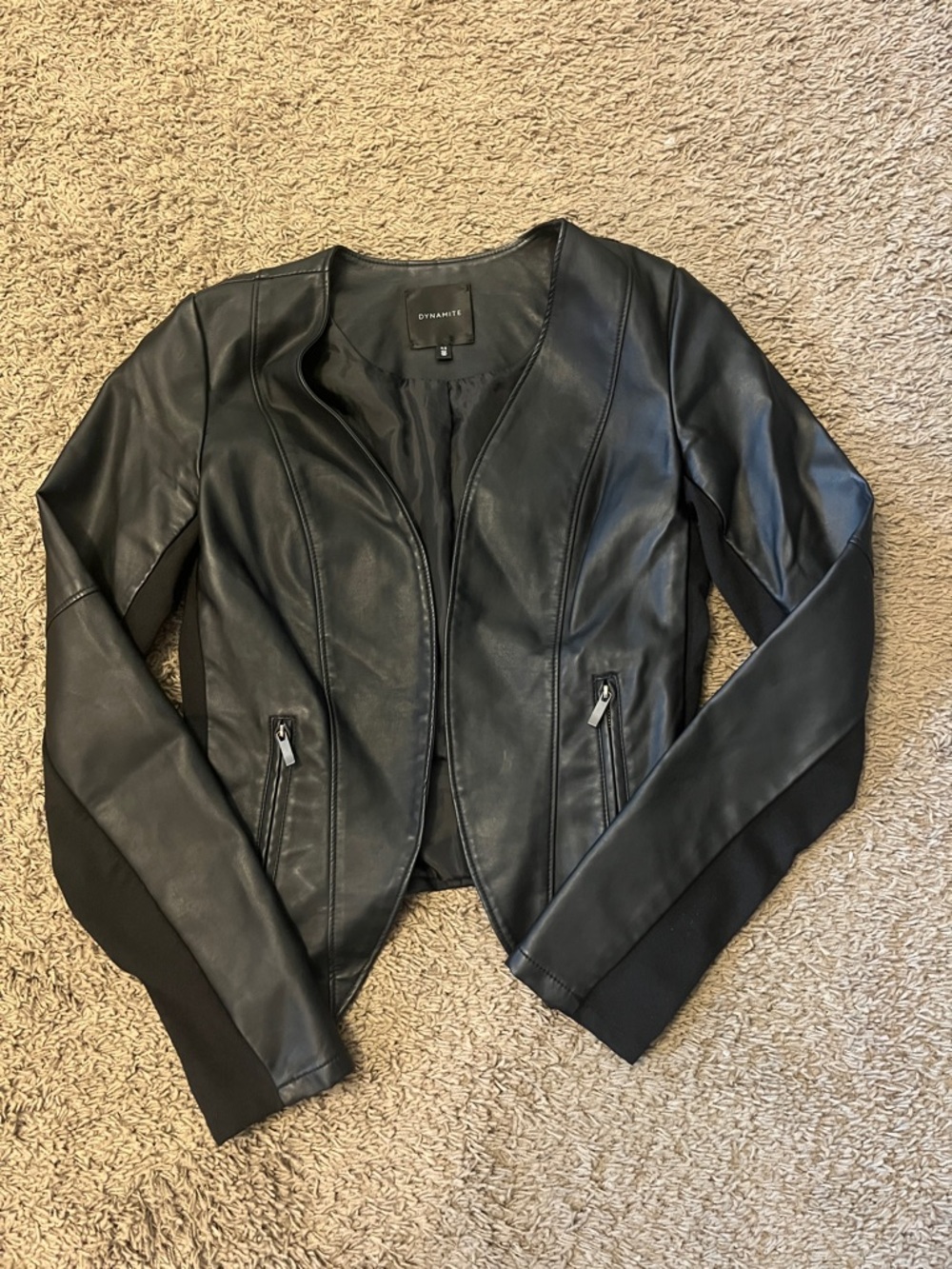 Dynamite Black Faux Leather Cropped Jacket